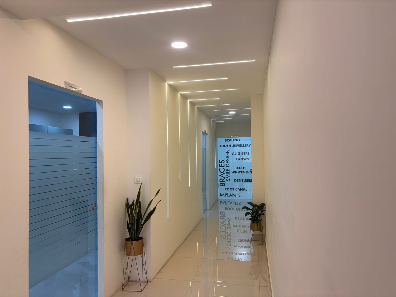 Modern clinic corridor with elegant lighting